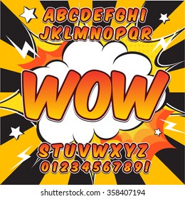 Alphabet collection set. Comic pop art style.  Letters, numbers and figures for kids' illustrations, websites, comics, banners.