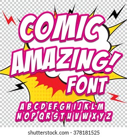 Alphabet collection set. Comic pop art style. Light pink and white color version. Letters, numbers and figures for kids' illustrations, websites, comics, banners.
