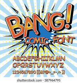 Alphabet collection set. Comic pop art style. Letters, numbers and figures for kids' illustrations, websites, comics, banners.