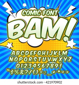 Alphabet collection set. Comic pop art style. Letters, numbers and figures for kids' illustrations, websites, comics, banners. Easy to use.