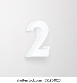 Alphabet collection: White wireframe of polygonal 3d character 2 with transparent shadow, axonometric view, vector illustration