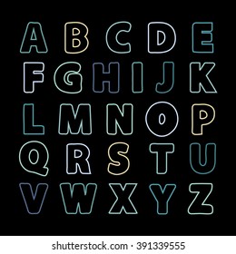 Alphabet color line .Alphabet vector .Vector alphabet.Vector Alphabet isolated.Vector Alphabet flat style.Vector Color Alphabet.Vector font isolated on black background .Vector Type.