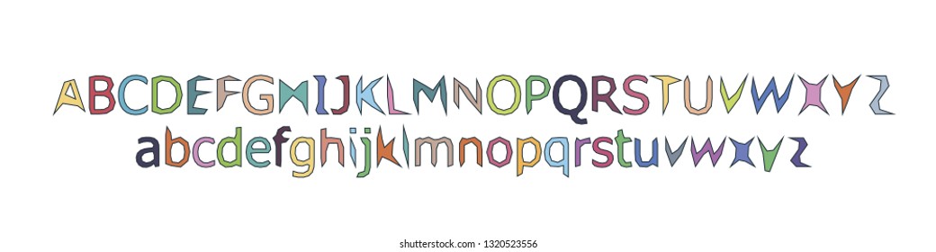 The alphabet of colored letters broken. Simplified form. Vector illustration.