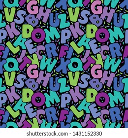 
Alphabet. Colored letters seamless pattern background. Ideal for fabric, print poster, wrapping paper and book cover design. Cheerful multicolored letters. Vector doodle background.
