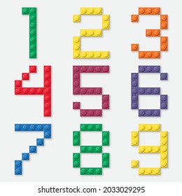 Alphabet from colorful brick block toy like Lego. Brick numbers for children poster, banner, logo, print for LGBT. 1-9