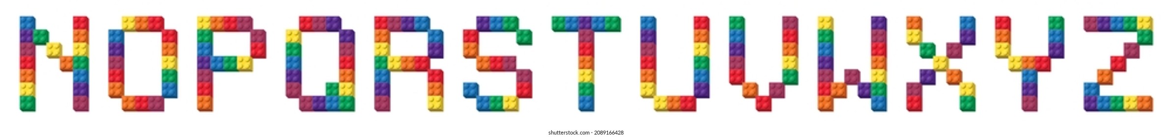 Alphabet From Colorful Brick Block Toy And Game Like Lego, Building Cube Fonts, ABC Typography Letters For Poster, Banner, Logo, Print For Kids.