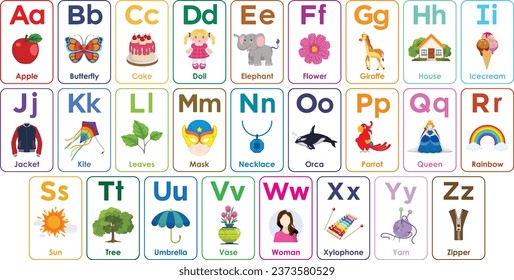 Alphabet colorful flash card with illustration