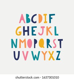 Alphabet. Colorful hand drawn letters isolated on white background. Vector design elements for scrapbooking.