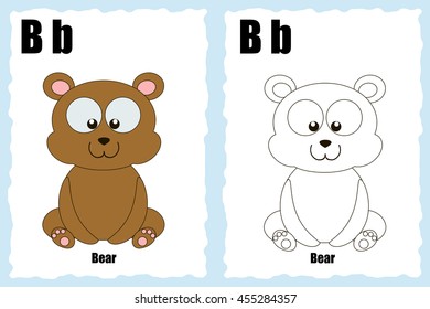 alphabet coloring book page with outline clip art to color. Letter B