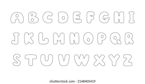 Alphabet coloring page book for children. Hand drawn vector alphabet letters sign doodle font set. Vector illustration