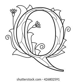 Alphabet coloring page. Capital letter. Vector illustration.