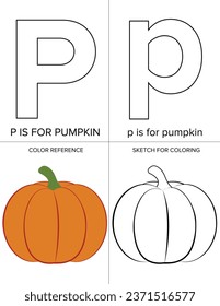 Alphabet coloring page illustration with outlined graphics to color. alphabet coloring page letters-P