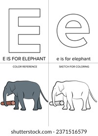 Alphabet coloring page illustration with outlined graphics to color. alphabet coloring page letters-E