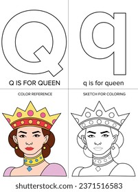 Alphabet coloring page illustration with outlined graphics to color. alphabet coloring page letters-Q