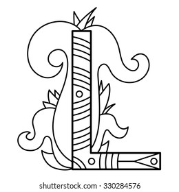 Alphabet coloring page. Vector illustration.