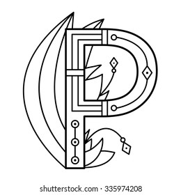 Alphabet coloring page. Vector illustration.