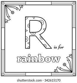 Alphabet coloring page. Vector illustration.