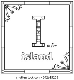 Alphabet coloring page. Vector illustration.