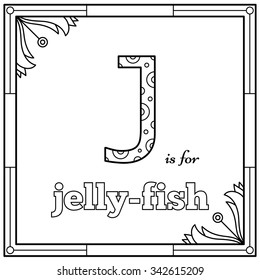 Alphabet coloring page. Vector illustration.