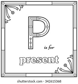 Alphabet coloring page. Vector illustration.