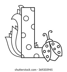 Alphabet coloring page. Vector illustration.