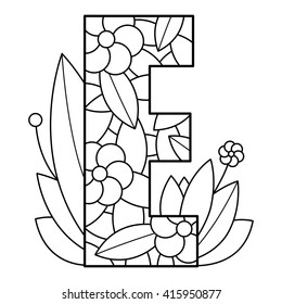 Alphabet coloring page. Vector illustration.