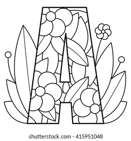 Alphabet coloring page. Vector illustration.