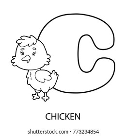  alphabet coloring page. Vector illustration of educational cartoon character for kids