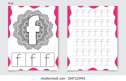 Alphabet Coloring Pages and Books for Kids. Letter F Vector illustration.