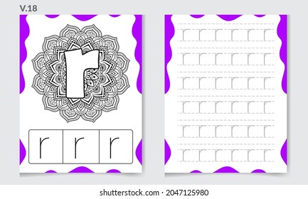 Alphabet Coloring Pages and Books for Kids. Letter R Vector illustration.