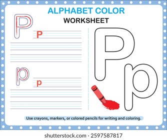 Alphabet colour worksheets for children to trace the letter and have fun colouring