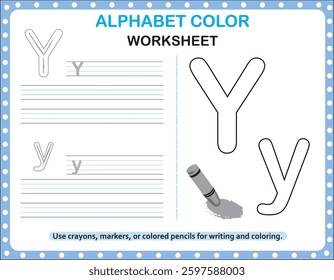 Alphabet colour worksheets for children to trace the letter and have fun colouring
