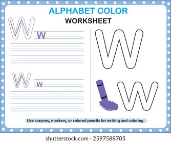Alphabet colour worksheets for children to trace the letter and have fun colouring