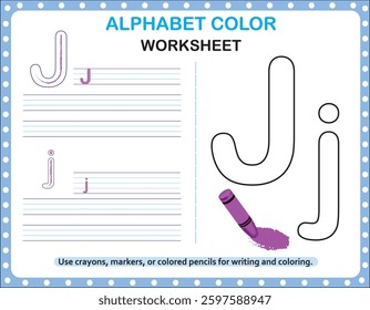 Alphabet colour worksheets for children to trace the letter and have fun colouring
