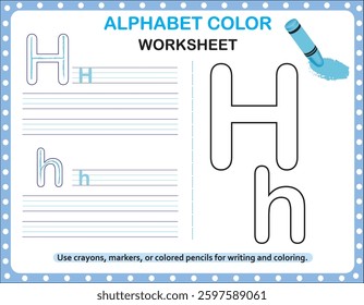 Alphabet colour worksheets for children to trace the letter and have fun colouring