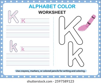 Alphabet colour worksheets for children to trace the letter and have fun colouring