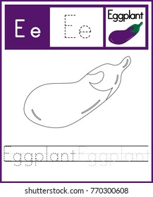 Alphabet colouring book page.Letter E.Alphabet learning letters and graphics printable worksheet for preschool / kindergarten kids.