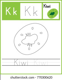 Alphabet colouring book page.Letter K.Alphabet learning letters and graphics printable worksheet for preschool / kindergarten kids.