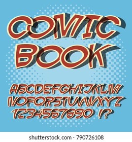 Alphabet comics style and pop art, comic book font. 3d  Funny colorful letters and numbers with shadows for design websites, posters and banners