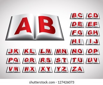 Alphabet concept in book. Editable vector format.