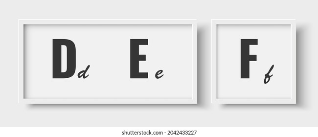 Alphabet concept placed in a photo frame against a wall background. Suitable for children's room interiors.
