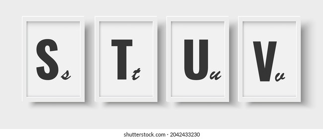 Alphabet concept placed in a photo frame against a wall background. Suitable for children's room interiors.