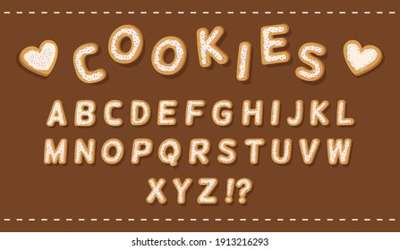 Alfabeto de galletas de confeti. Galletas en forma de cartas. Ilustración vectorial de las letras. Diseño de tipos de letra personalizados. Los objetos están aislados.