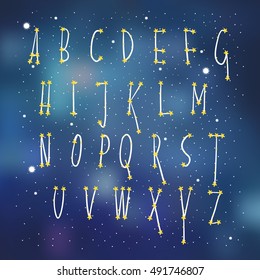 alphabet constellation space, children's font, vector