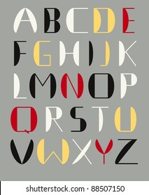 Alphabet constructed with simple shapes