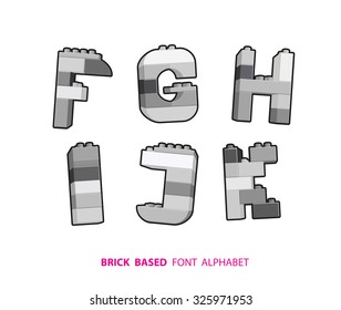 Alphabet created from playing bricks. Black and white version.