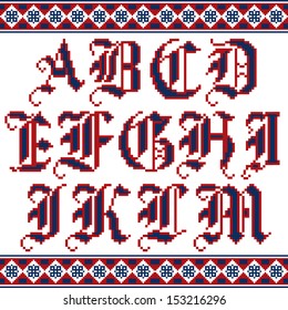 Alphabet. Cross Stitch Vector Font.
