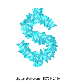 Alphabet Crystal diamond 3D virtual set Currency USD (United States Dollars) symbol illustration Gemstone concept design blue color, isolated on white background, vector eps 10