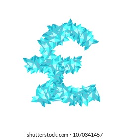 Alphabet Crystal diamond 3D virtual set Currency GBP (Pound Sterling) symbol illustration Gemstone concept design blue color, isolated on white background, vector eps 10