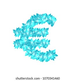 Alphabet Crystal diamond 3D virtual set Currency EUR (European Euro) symbol illustration Gemstone concept design blue color, isolated on white background, vector eps 10